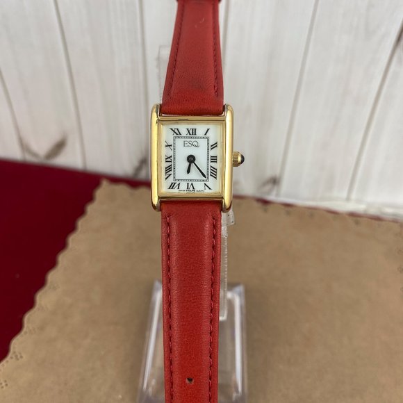 Movado ESQ Ladies Classic Tank Watch with Red Leather Strap - Picture 2 of 14